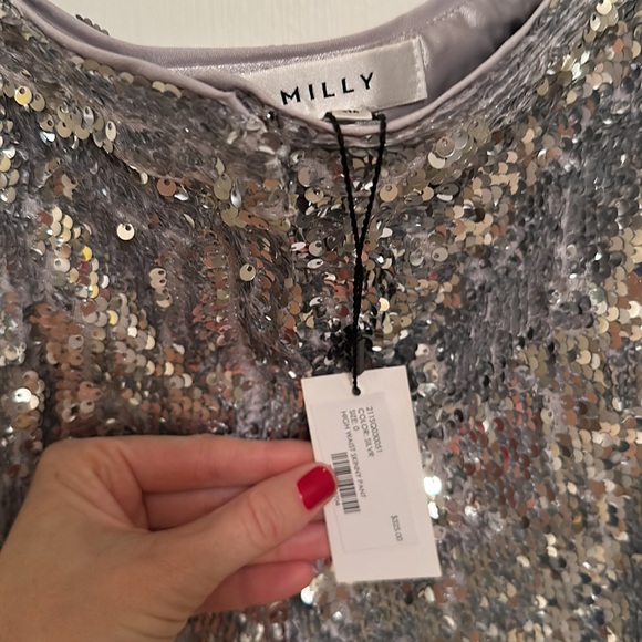 Milly Silver Sequin Pants. NWT sz 0 slightly cropped, skinny fully lined! - Picture 5 of 10